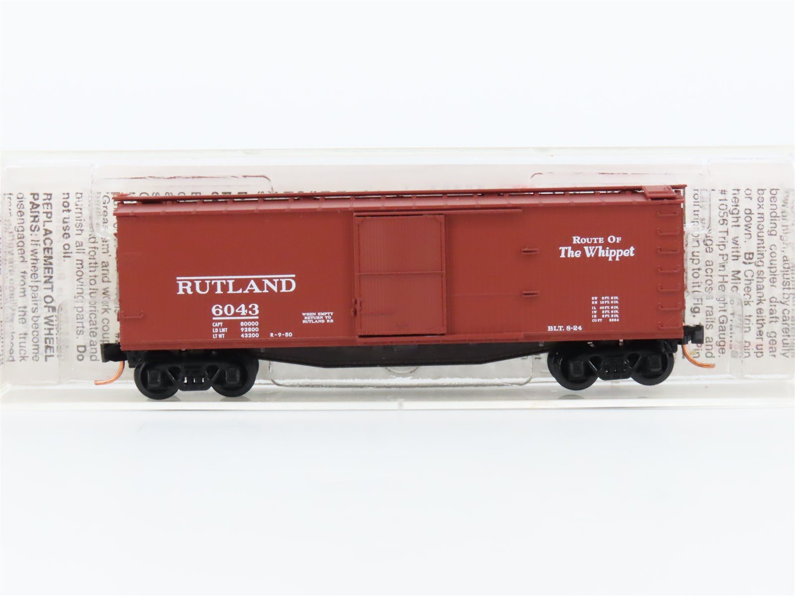 N Scale Micro-Trains MTL 39130 RUT Route Of The Whippet 40' Wood Box Car # 6043