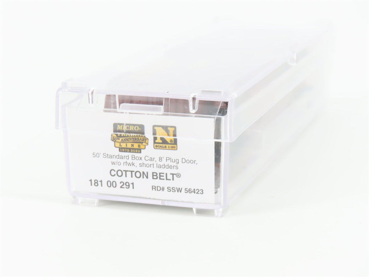 N Micro-Trains MTL 18100291 SSW Cotton Belt Hydra Cushion 50&#39; Box Car 56423