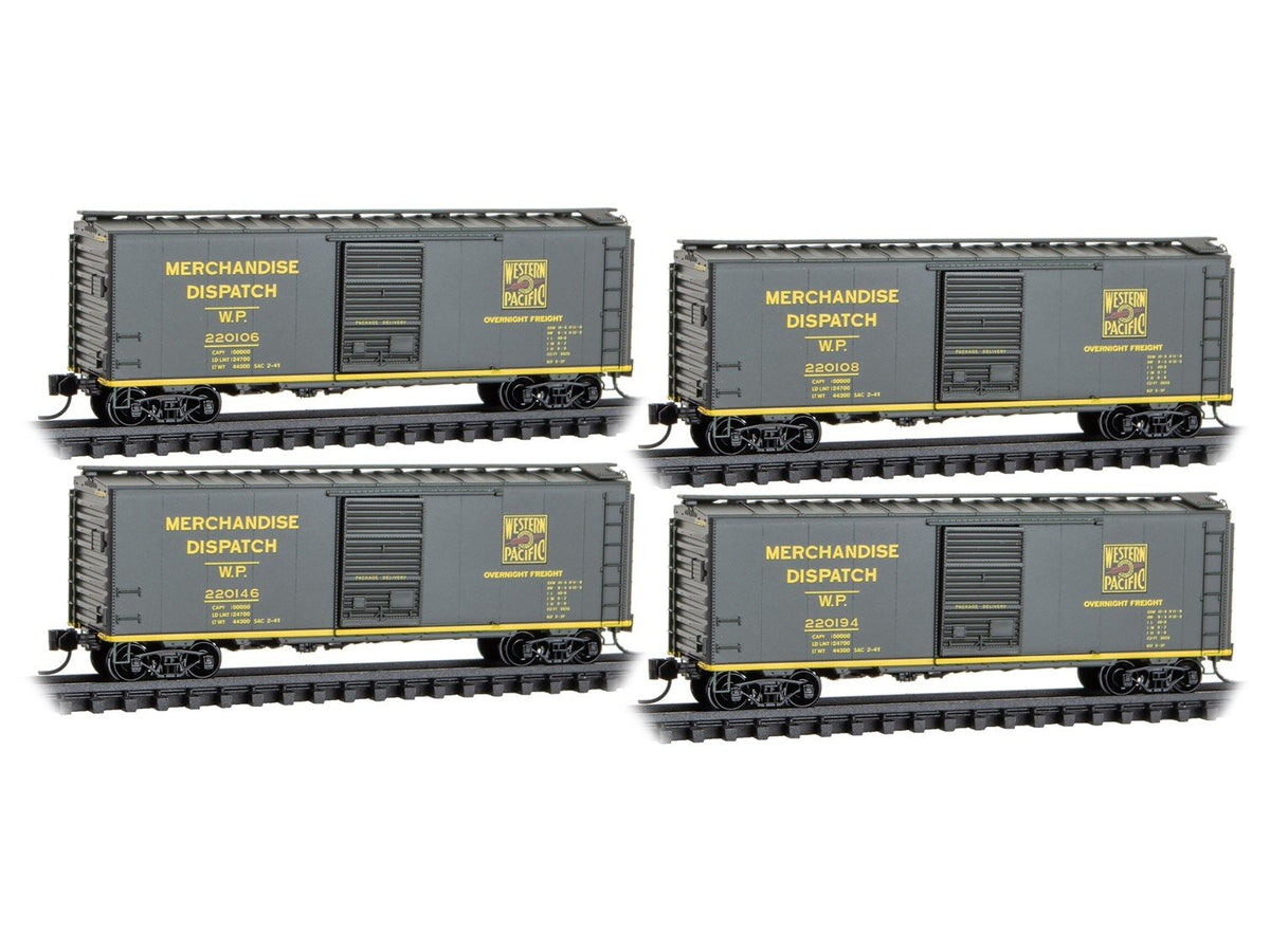 N Micro-Trains MTL 98300233 WP Western Pacific Merchandise 40&#39; Box Cars 4-Pack