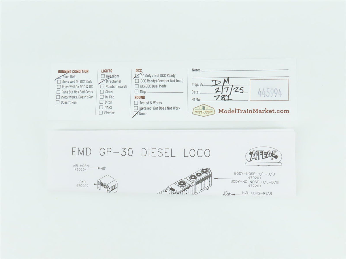 N Scale Atlas Classic 47500 Undecorated EMD GP30 Diesel Locomotive
