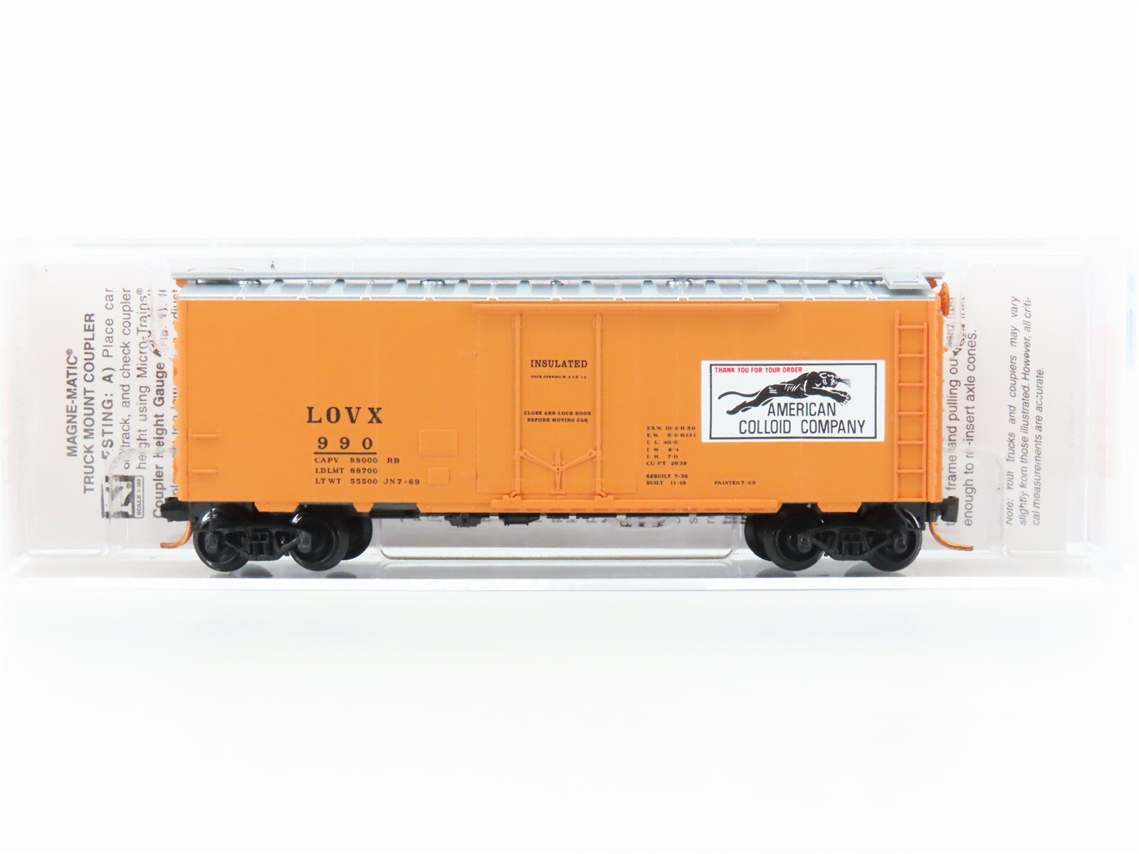 N Scale Micro-Trains MTL 02100190 LOVX American Colloid Co. 40' Box Car #990