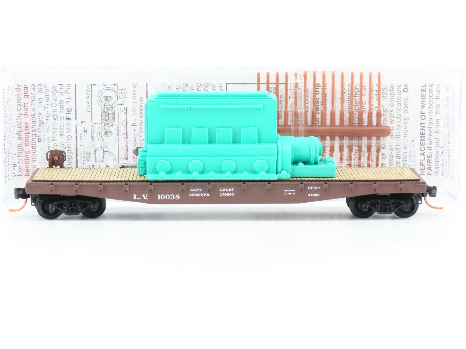 N Scale Micro-Trains MTL 04500310 LV Lehigh Valley 50' Flat Car #10038 w/load