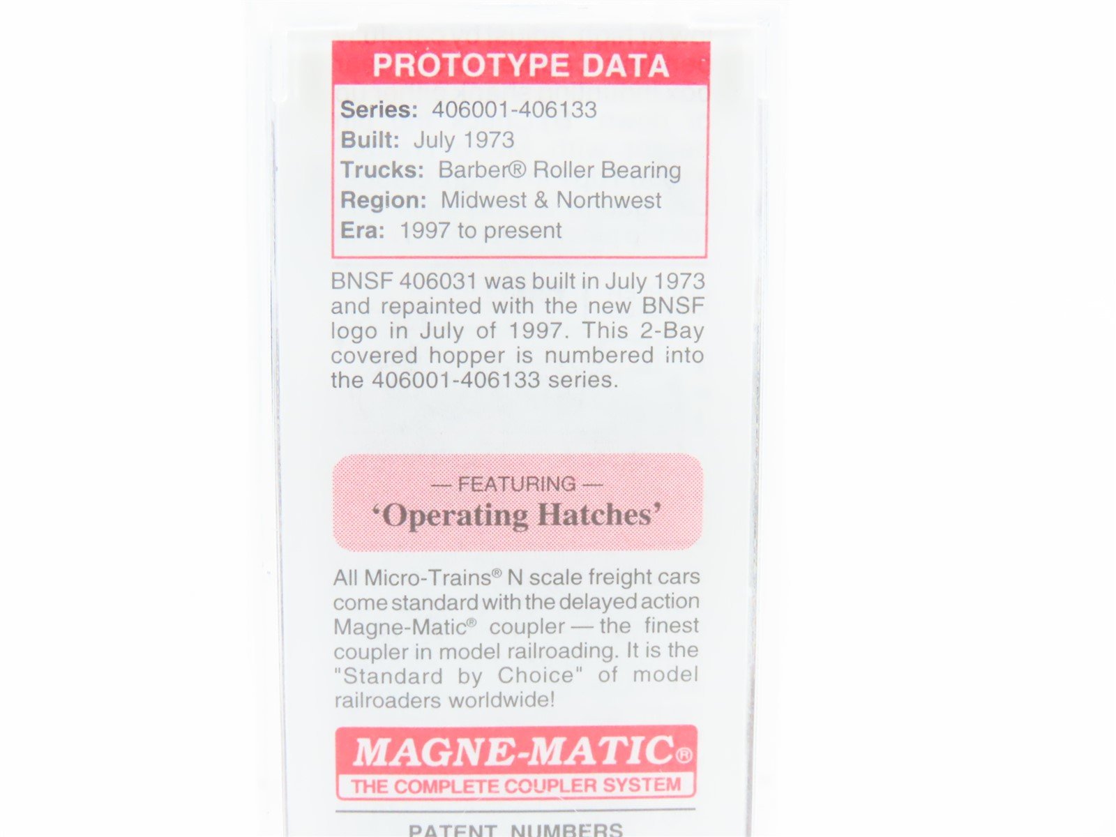 N Scale Micro-Trains MTL 09200190 BNSF Railway 2-Bay Center Flow Hopper 406031