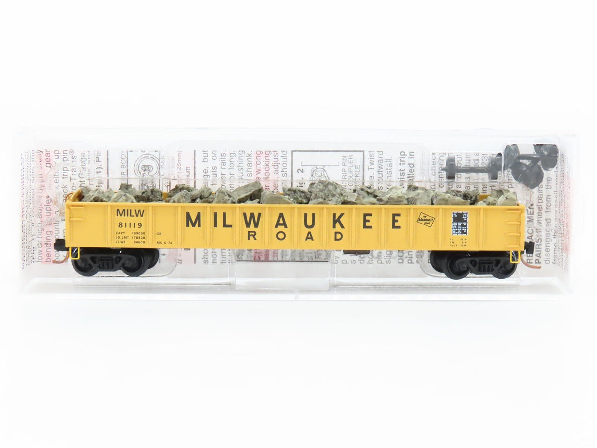 N Scale Micro-Trains MTL 48110.2 MILW Milwaukee Road 50&#39; Gondola #81119 w/ Load