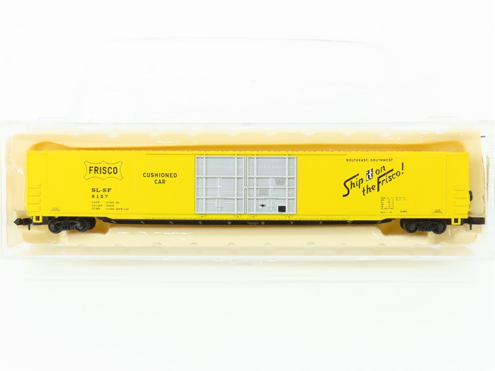 N Scale Con-Cor SLSF Frisco 85' Hi-Cube Double Plug Door Box Car #9127