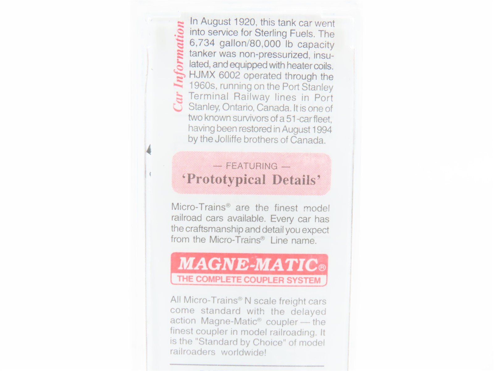 N Micro-Trains MTL 65490 HJMX Champion Oils 39' Single Dome Tank Car #6002