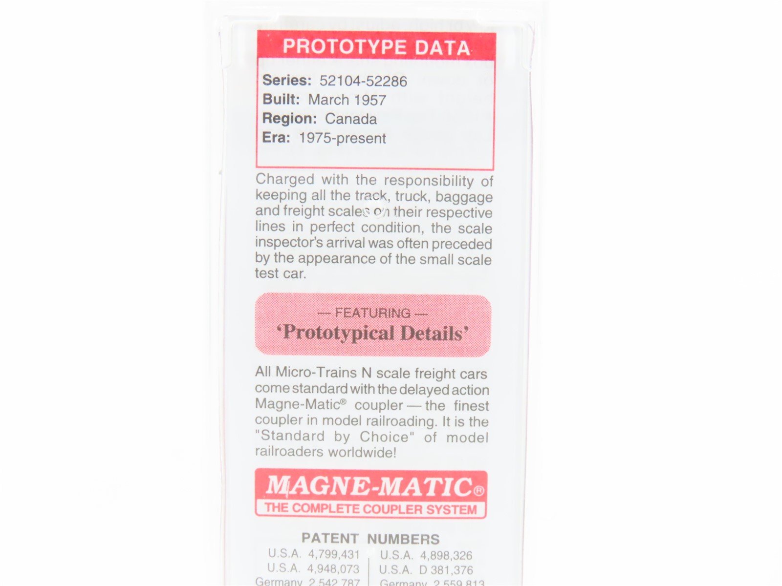 N Scale Micro-Trains MTL 12100090 CN Canadian National Scale Test Car #52277