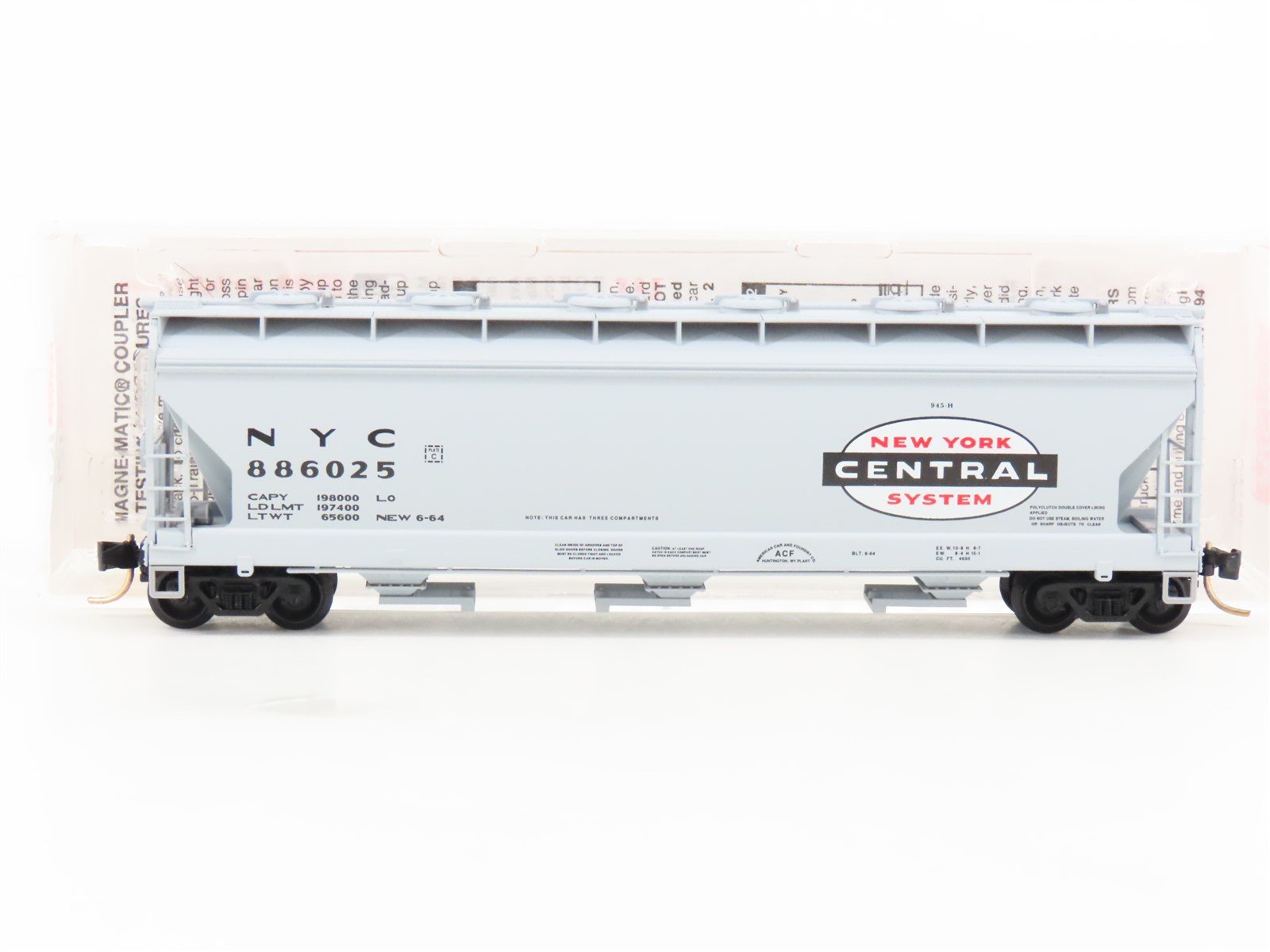 N Scale Micro-Trains MTL 93030 NYC New York Central 3-Bay Covered Hopper #886025