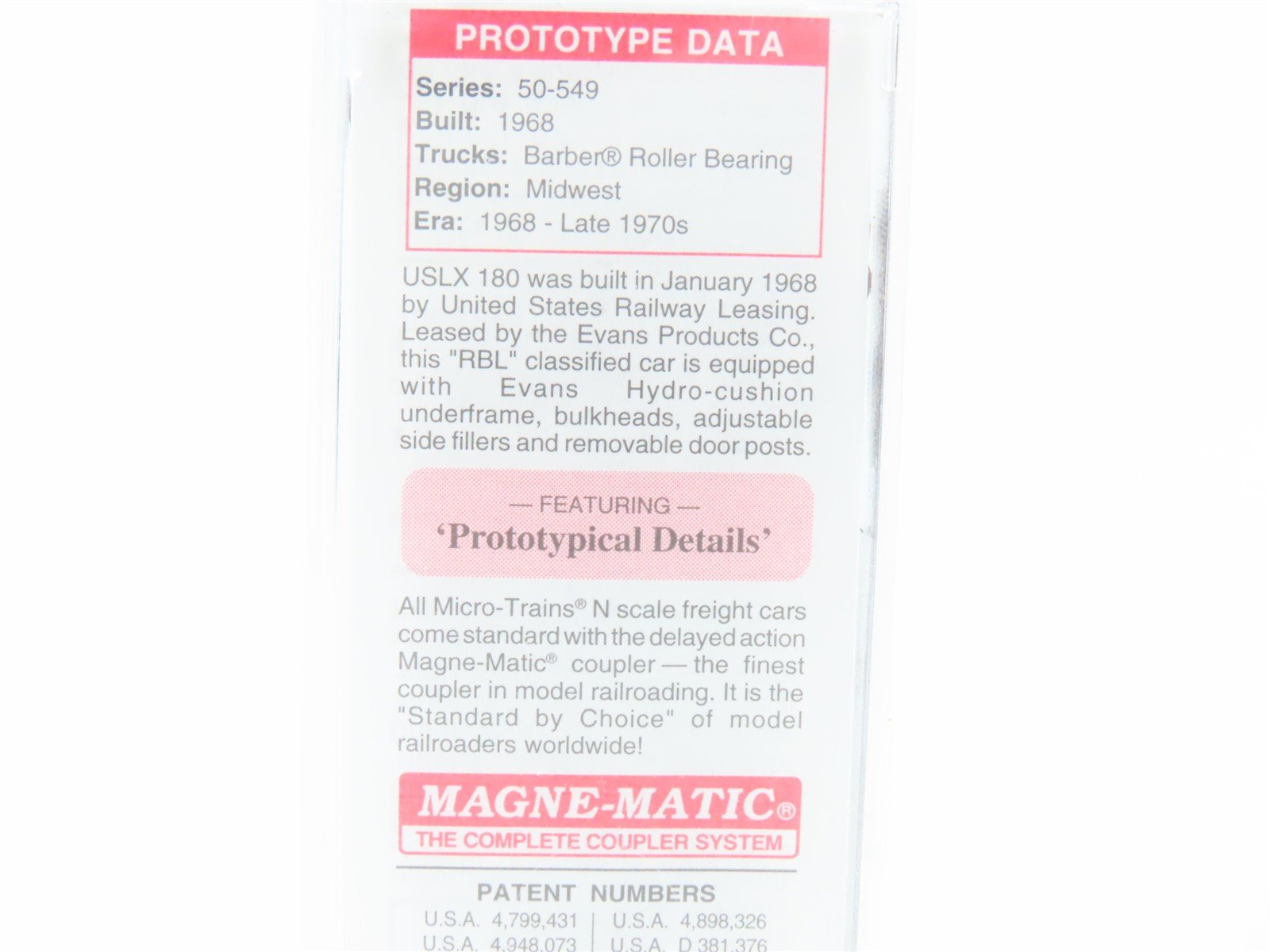 N Micro-Trains MTL 07500140 USLX Evans Products Company Double Door Box Car #180