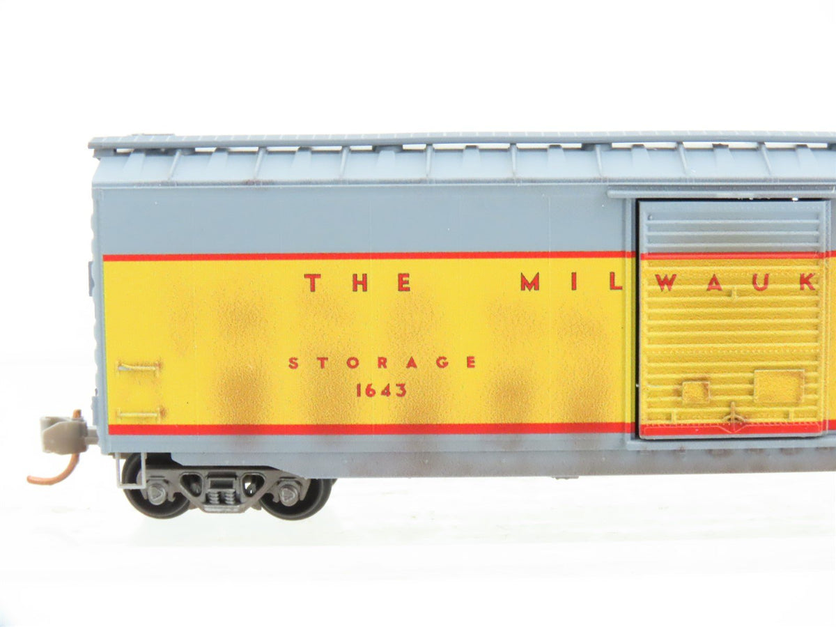 N Micro-Trains MTL 03144510 MILW Milwaukee Road 50&#39; Boxcar #1643 Weathered