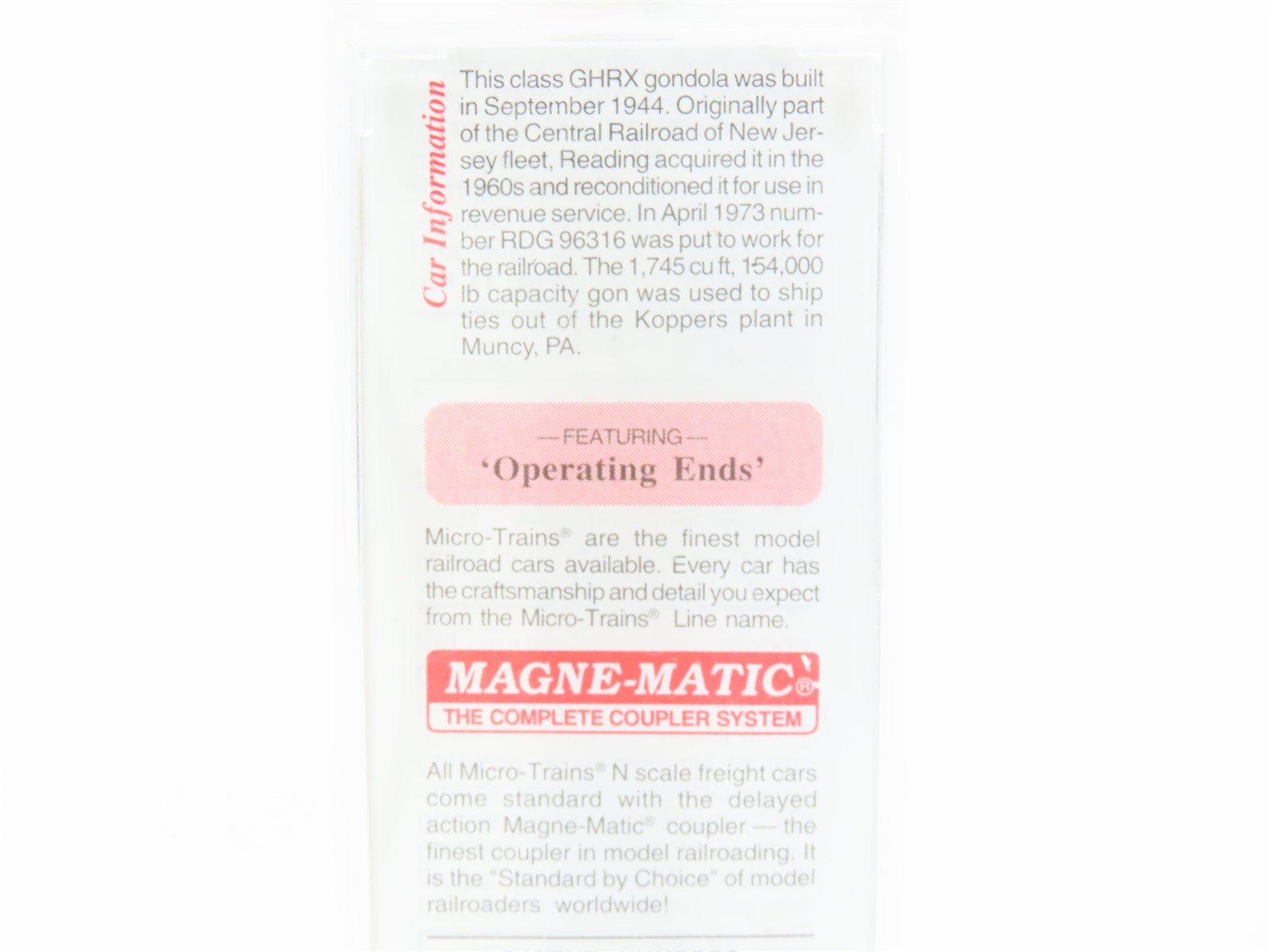 N Scale Micro-Trains MTL 46370 RDG Reading 50' Open Gondola #96316