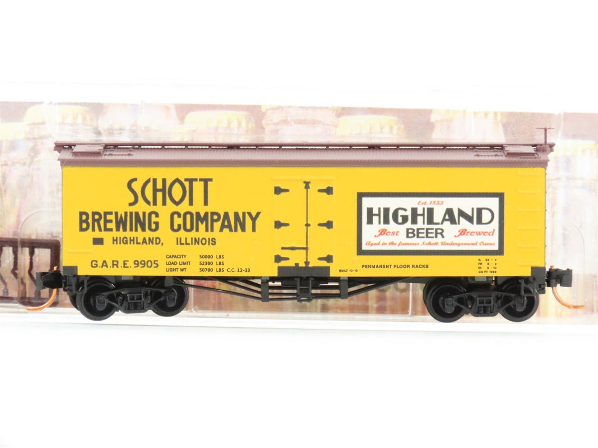 N Micro-Trains MTL 05800170 GARE Schotts Brewing 36&#39; Wood Ice Reefer Car #9905
