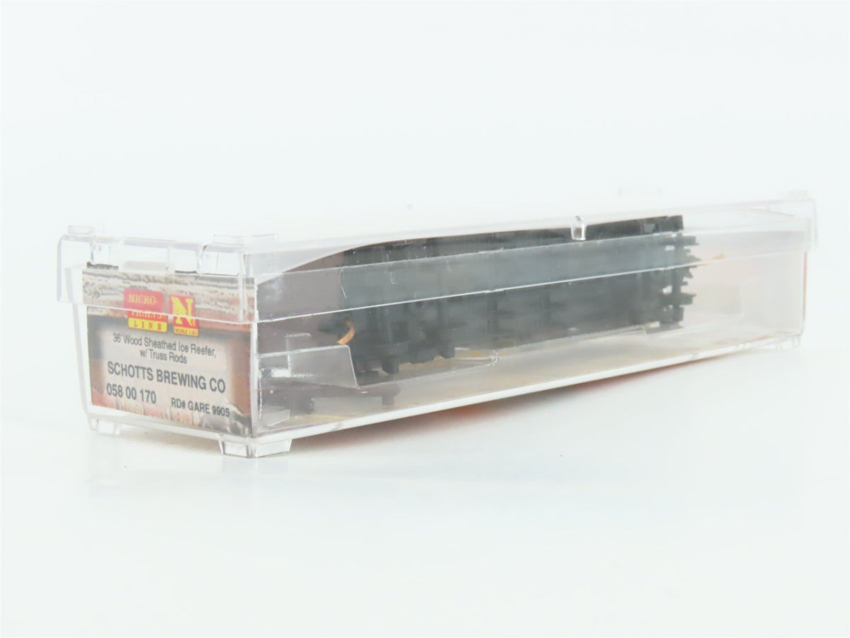 N Micro-Trains MTL 05800170 GARE Schotts Brewing 36&#39; Wood Ice Reefer Car #9905