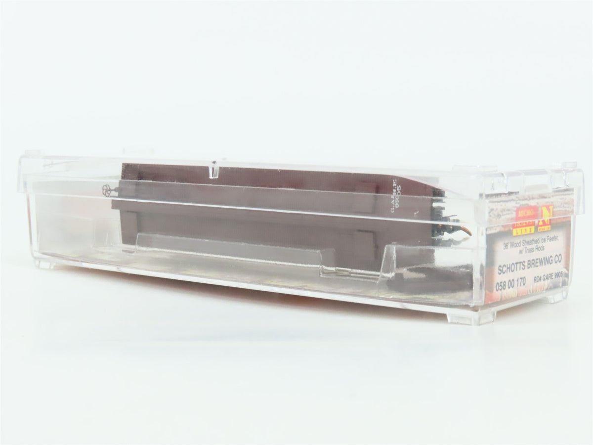 N Micro-Trains MTL 05800170 GARE Schotts Brewing 36&#39; Wood Ice Reefer Car #9905