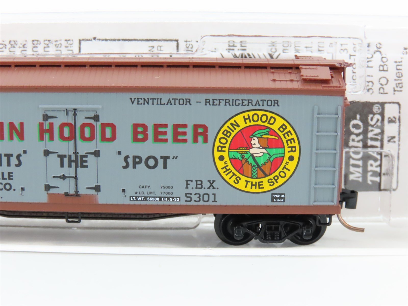 N Scale Micro-Trains MTL 49450 FBX Robin Hood Beer 40' Wood Reefer #5301