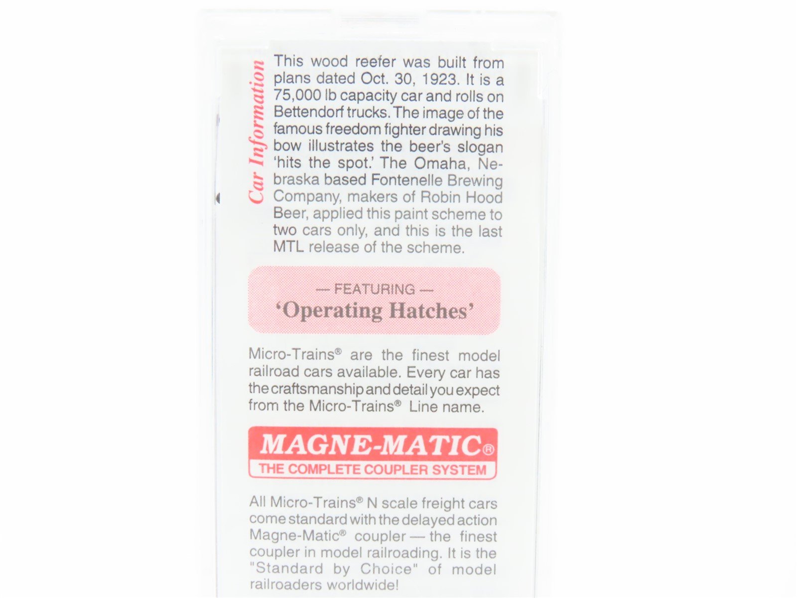 N Scale Micro-Trains MTL 49450 FBX Robin Hood Beer 40' Wood Reefer #5301