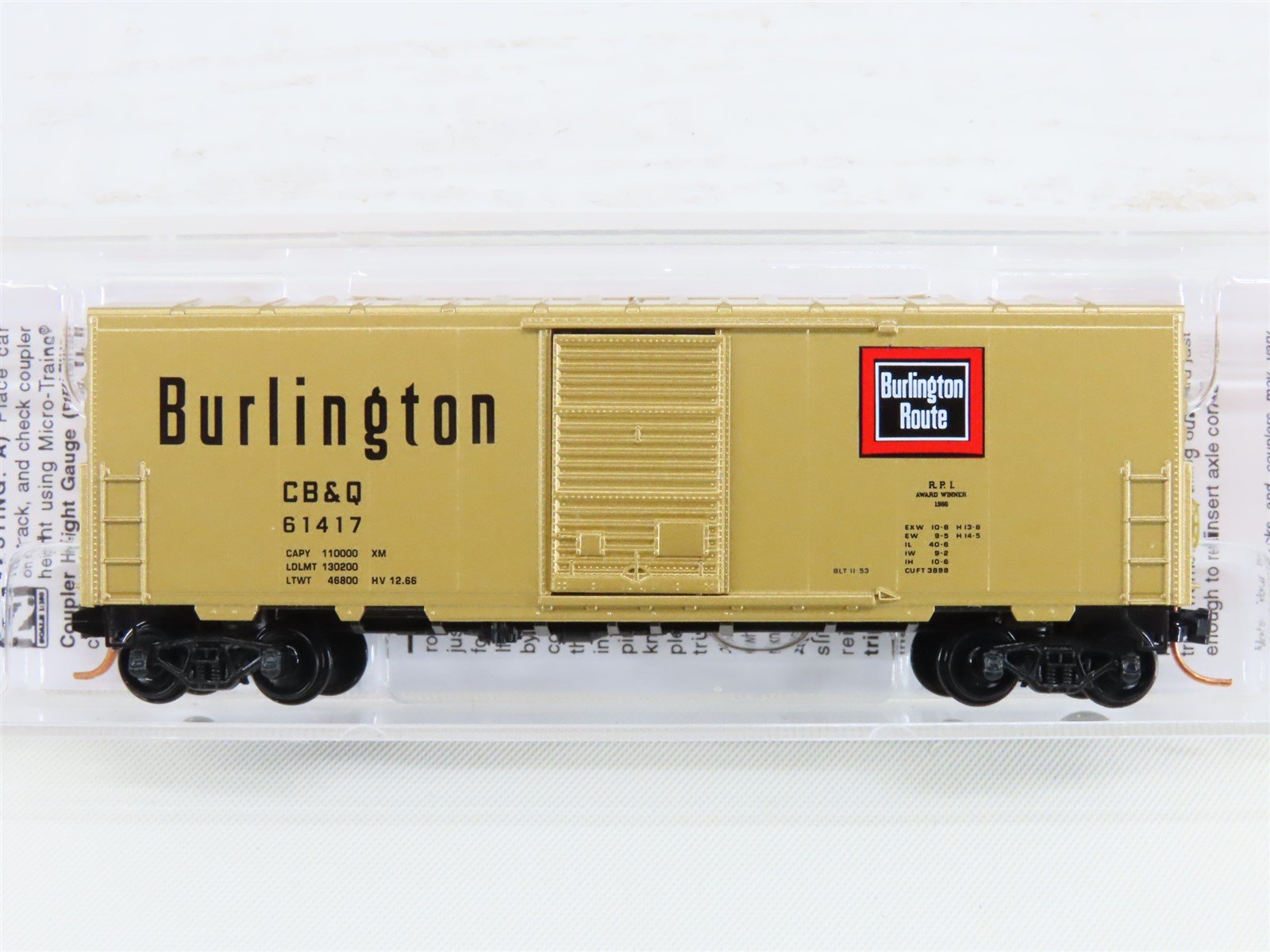 N Scale Micro-Trains MTL 02400250 CBQ Burlington Gold 40' Standard Boxcar #61417