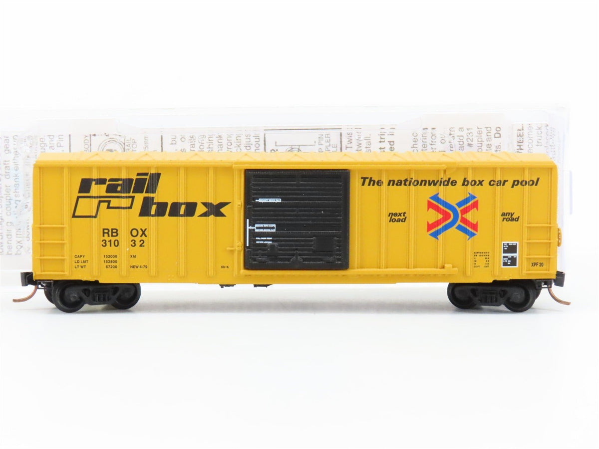 N Scale Micro-Trains MTL GCS RBOX Railbox &quot;Blue Bird&quot; Boxcar #31032 w/ Graffiti