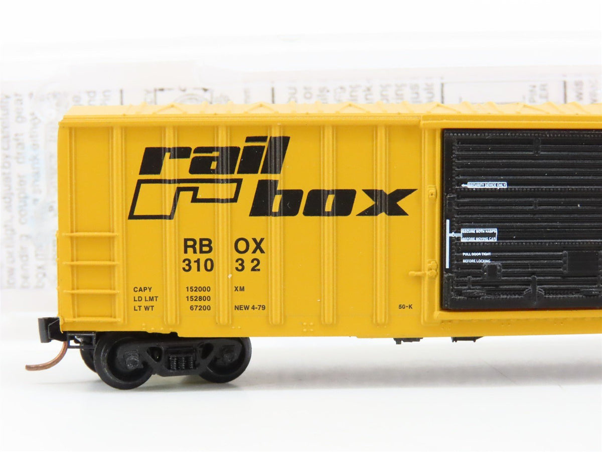 N Scale Micro-Trains MTL GCS RBOX Railbox &quot;Blue Bird&quot; Boxcar #31032 w/ Graffiti