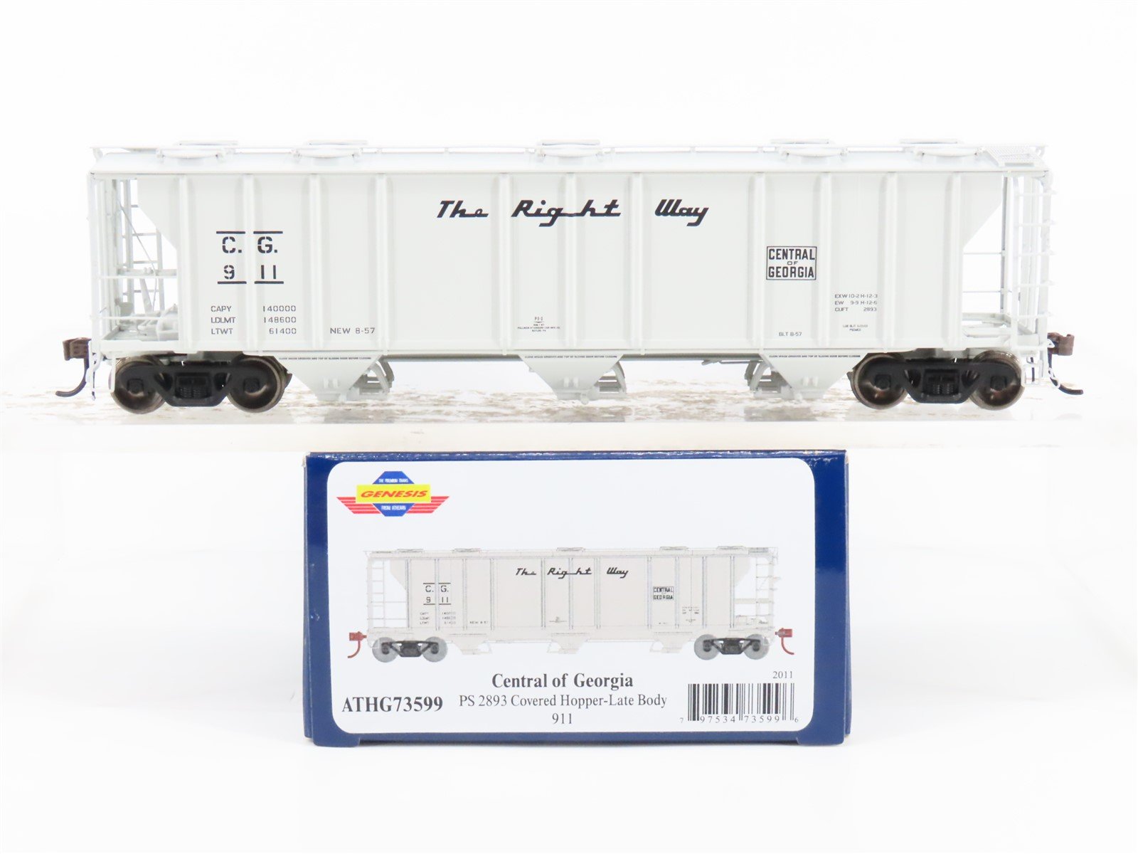 HO Scale Athearn Genesis ATHG73599 CG Central of Georgia 3-Bay Hopper #911