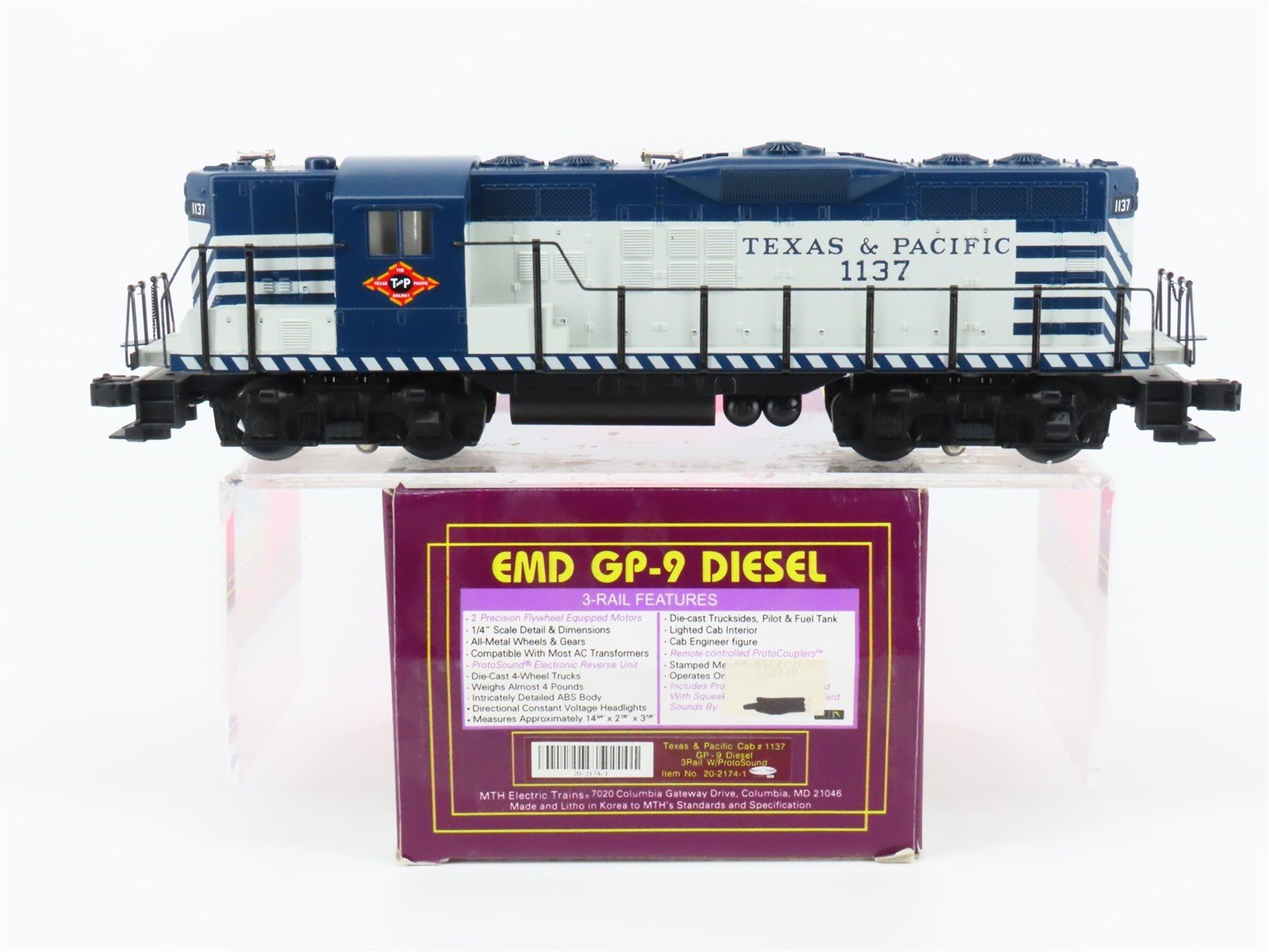 O Gauge 3-Rail MTH 20-2174-1 T&P Texas & Pacific GP9 Diesel #1137 - NEED BATTERY