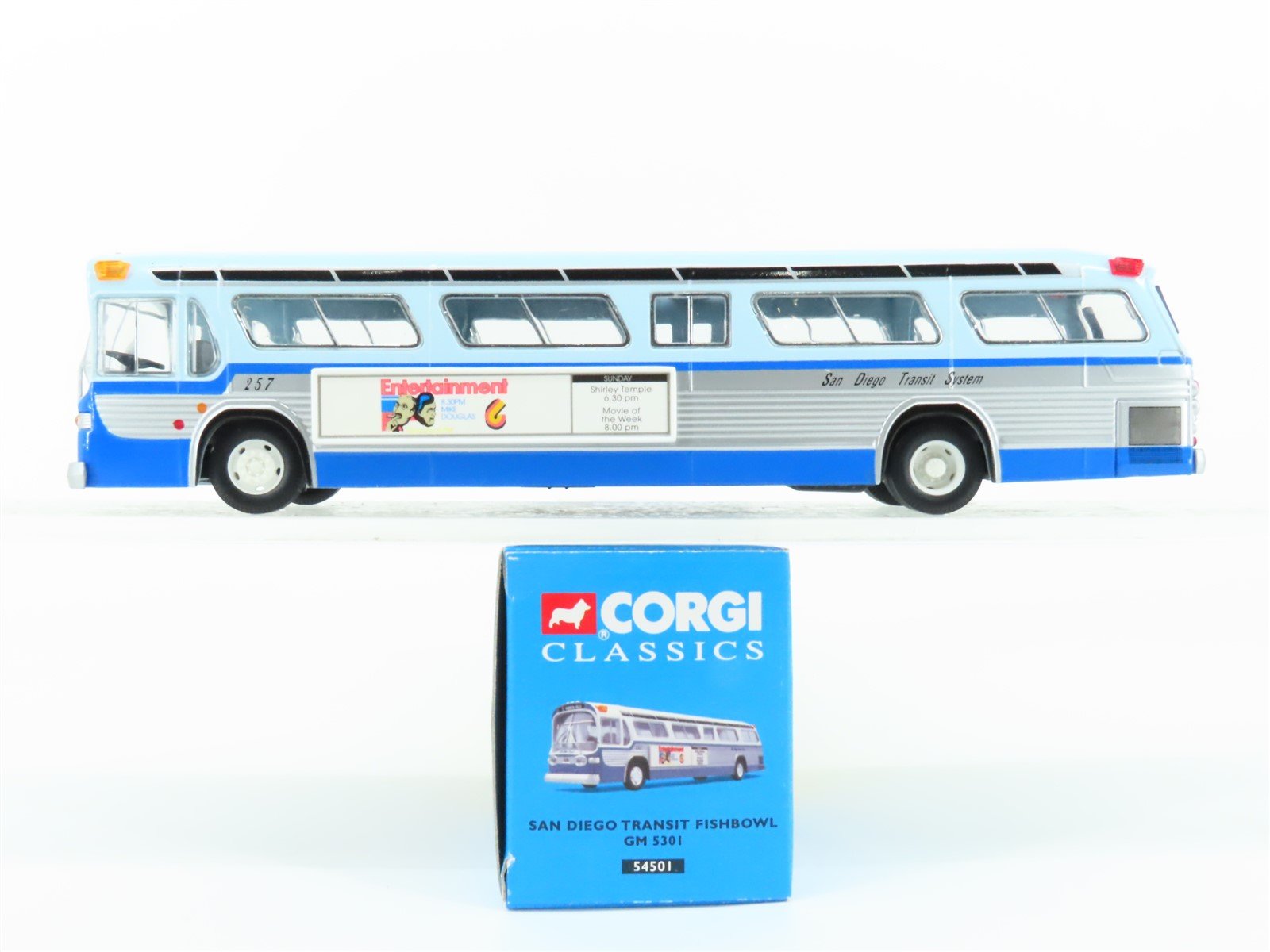 1:50 Scale Corgi 54501 Die-Cast GM 5301 San Diego Transit Fishbowl Bus