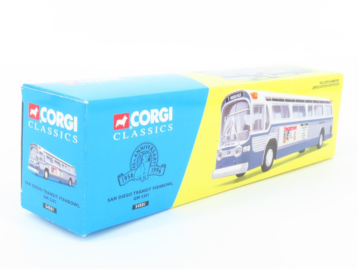 1:50 Scale Corgi 54501 Die-Cast GM 5301 San Diego Transit Fishbowl Bus