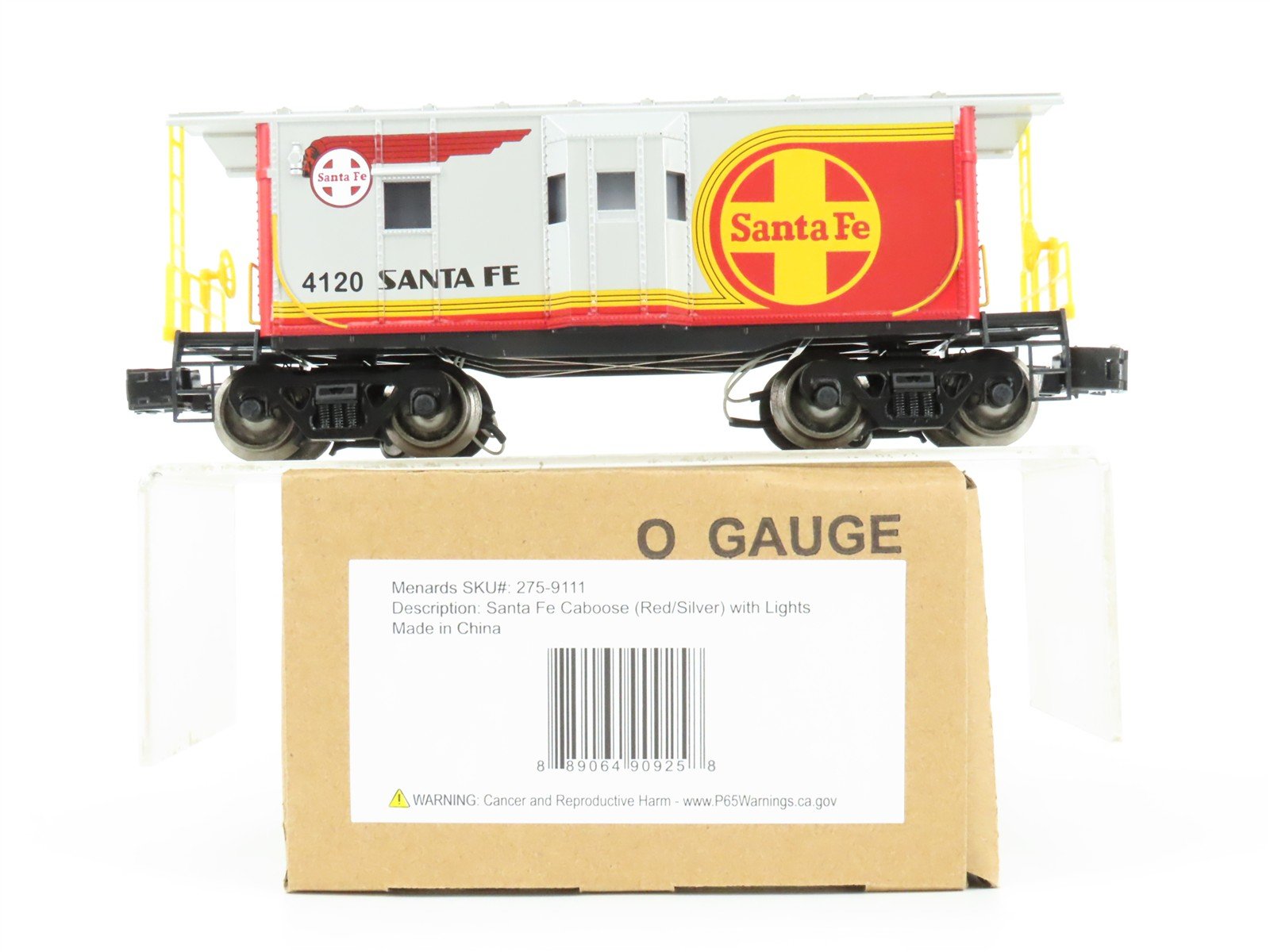 O Gauge 3-Rail Menards Gold Line 275-9111 ATSF Santa Fe Caboose #4120 w/ Lights