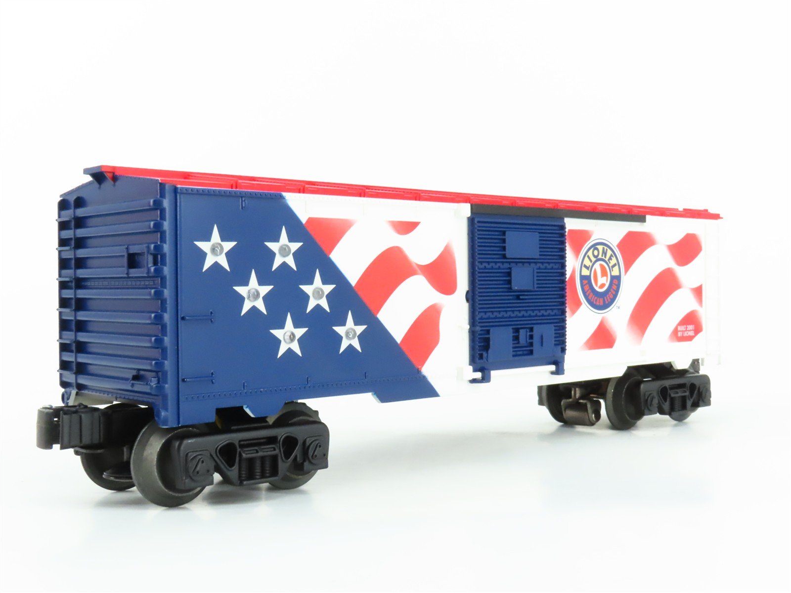 O Gauge 3-Rail Lionel 6-26777 Flag Single Door Box Car #26777 w/ Lights