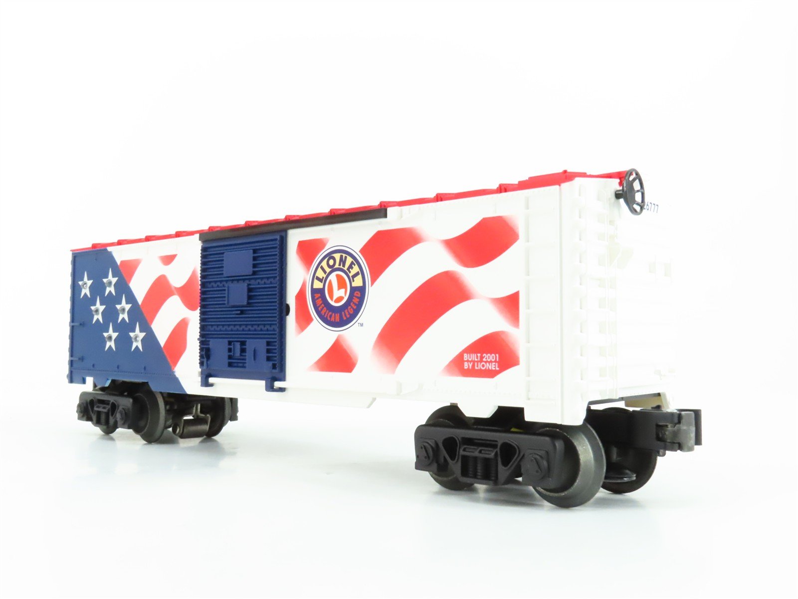 O Gauge 3-Rail Lionel 6-26777 Flag Single Door Box Car #26777 w/ Lights