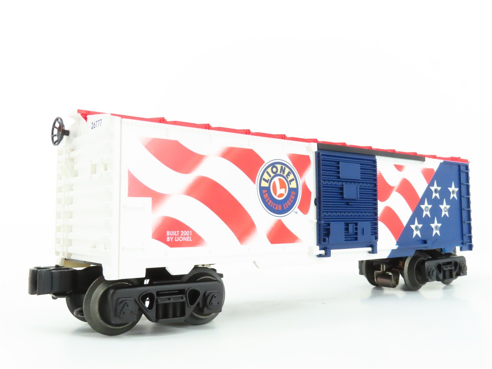 O Gauge 3-Rail Lionel 6-26777 Flag Single Door Box Car #26777 w/ Lights