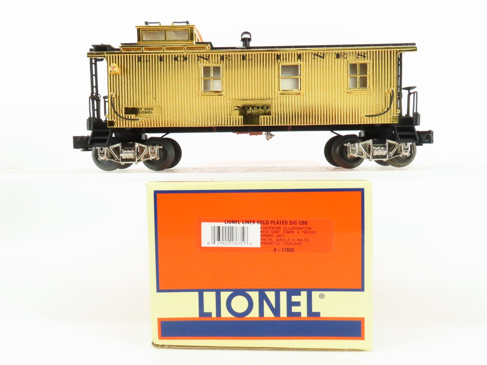 O Gauge 3-Rail Lionel 6-17635 Die-Cast Gold Plated Caboose #2000 w/ Lights