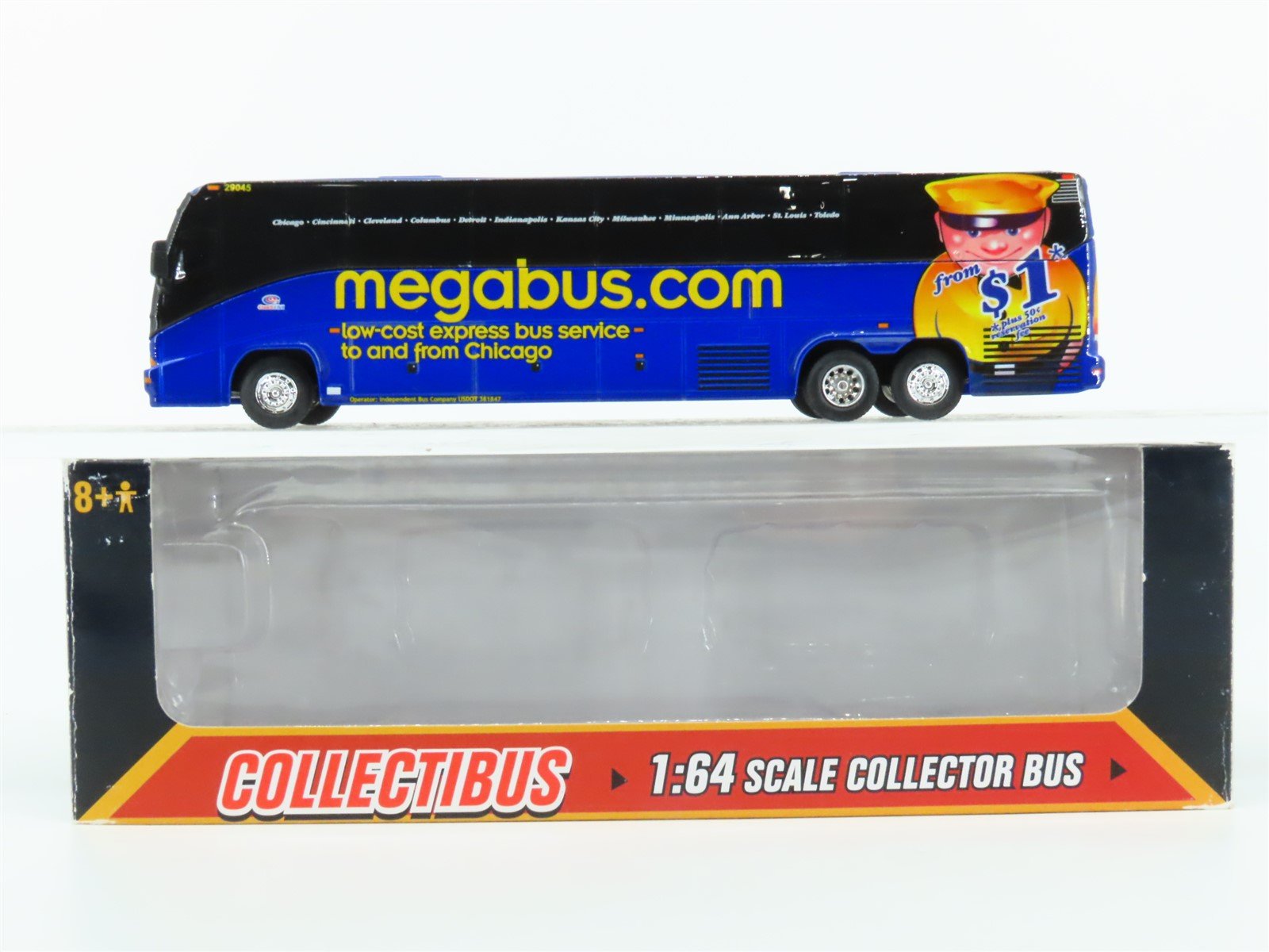 1:64 Scale Tonkin Replicas Die-Cast Grayline Megabus.com #29045