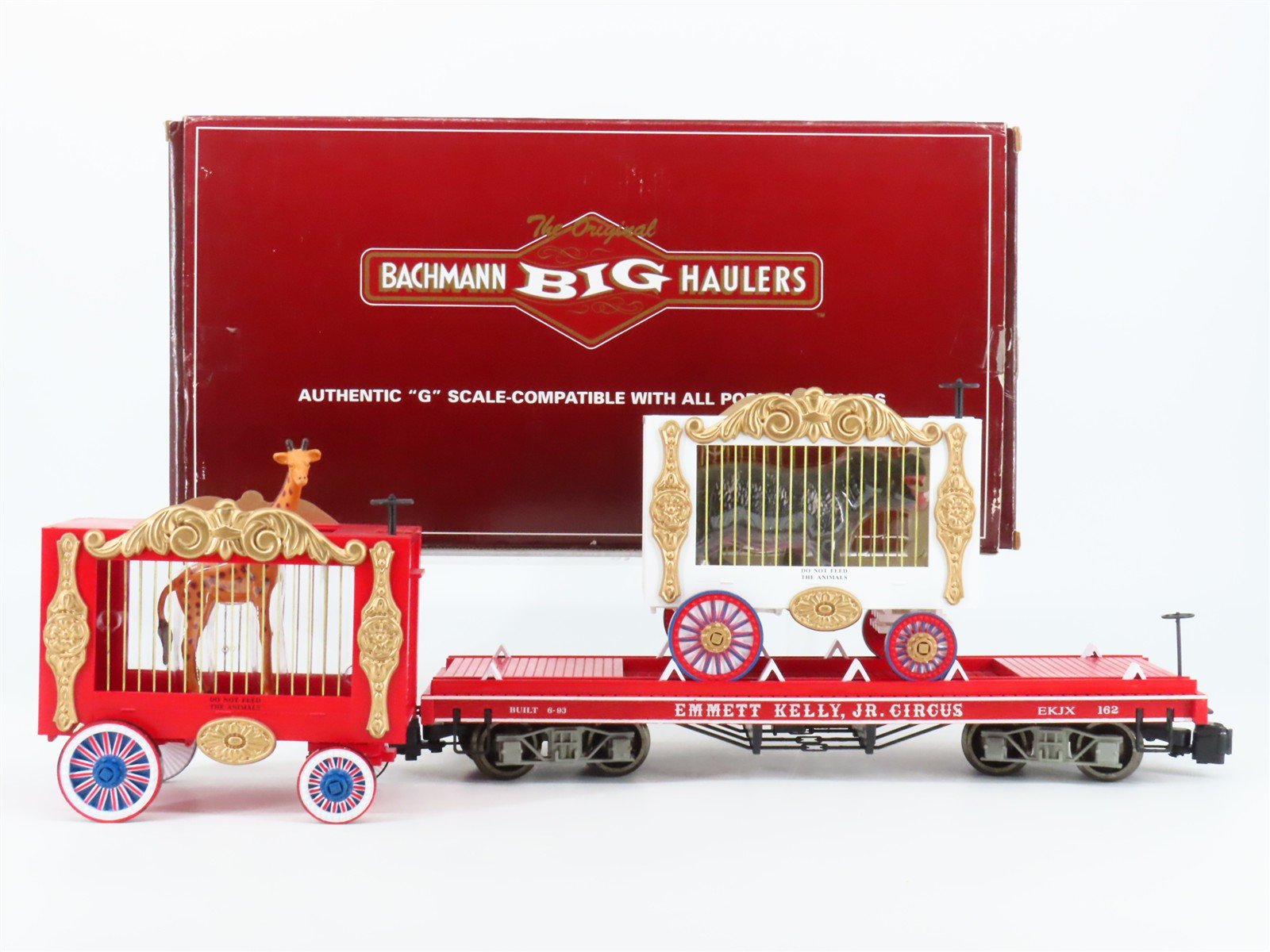 G Bachmann Big Haulers 98374 EKJX Emmett Kelly Jr Circus Flat Car 162 w/ 2 Cages