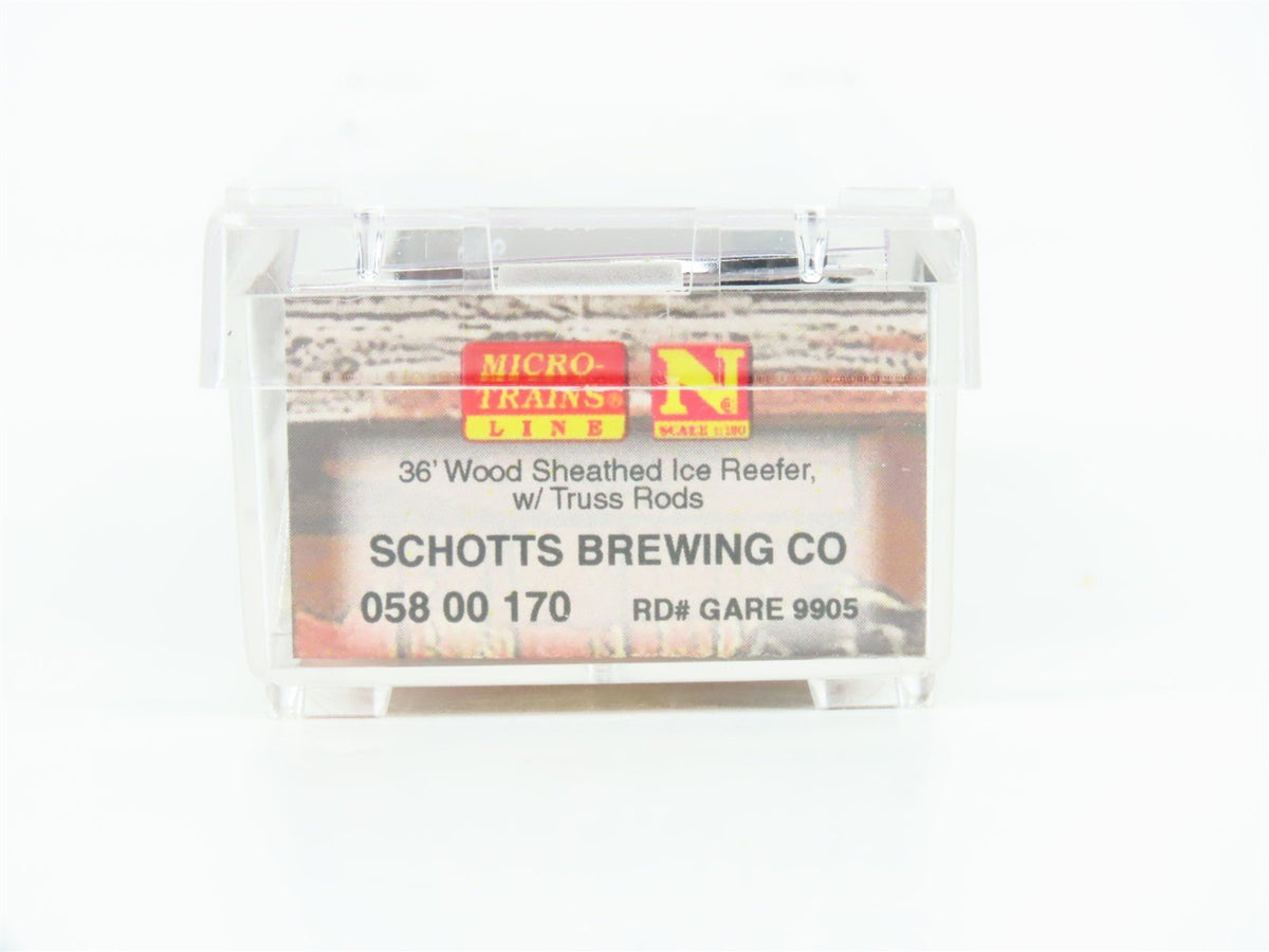 N Scale Micro-Trains MTL 05800170 GARE Schott Brewing 36&#39; Wood Reefer #9905