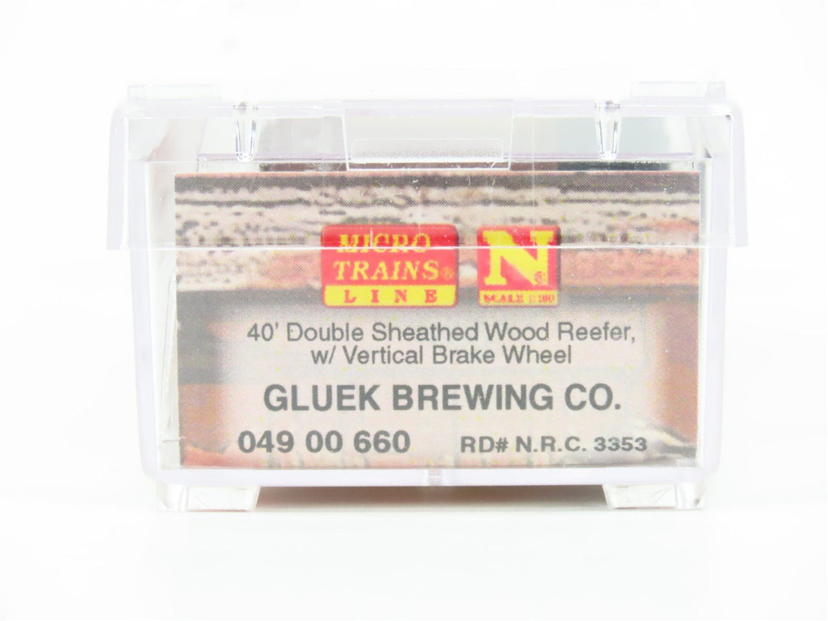 N Scale Micro-Trains MTL 04900660 NRC Gluek Brewing Co 40&#39; Wood Reefer #3353