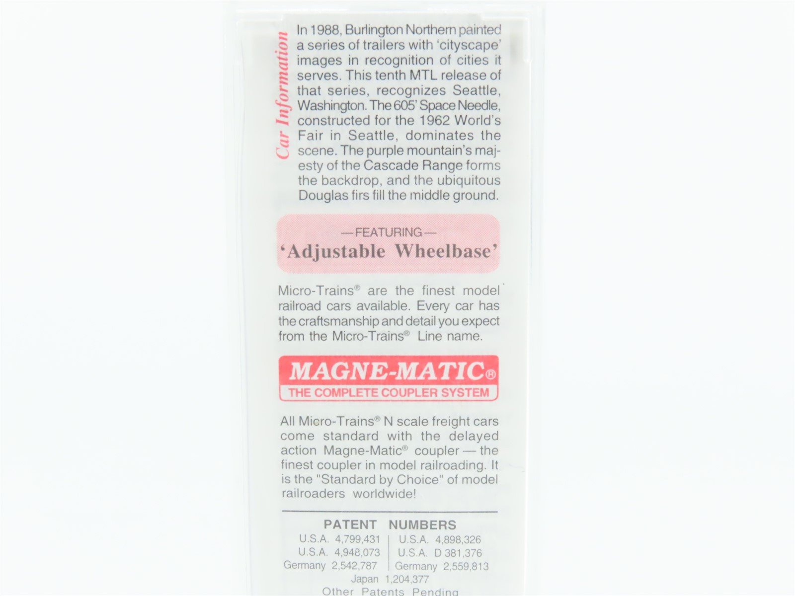 N Scale Micro-Trains MTL 67200 BNZ Intermodal Seattle 45' Trailer #237801