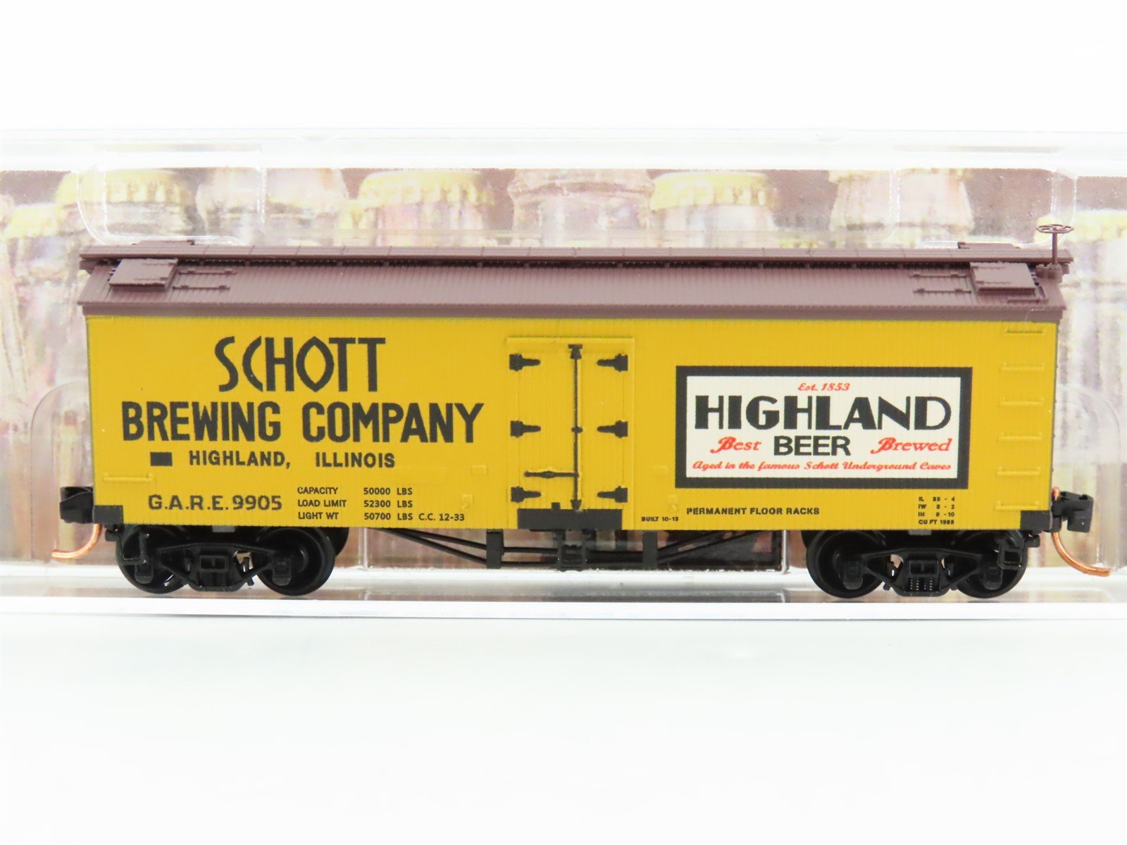 N Scale Micro-Trains MTL 05800170 GARE Schott's Brewing 36' Wood Reefer #9905
