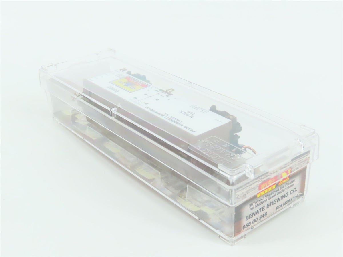 N Scale Micro-Trains MTL 05800546 MDBX Senate Brewing Co. 36&#39; Wood Reefer #100