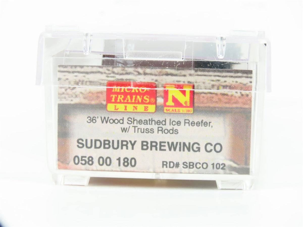 N Scale Micro-Trains MTL 05800180 SBCO Sudbury Brewing Co. 36&#39; Wood Reefer #102