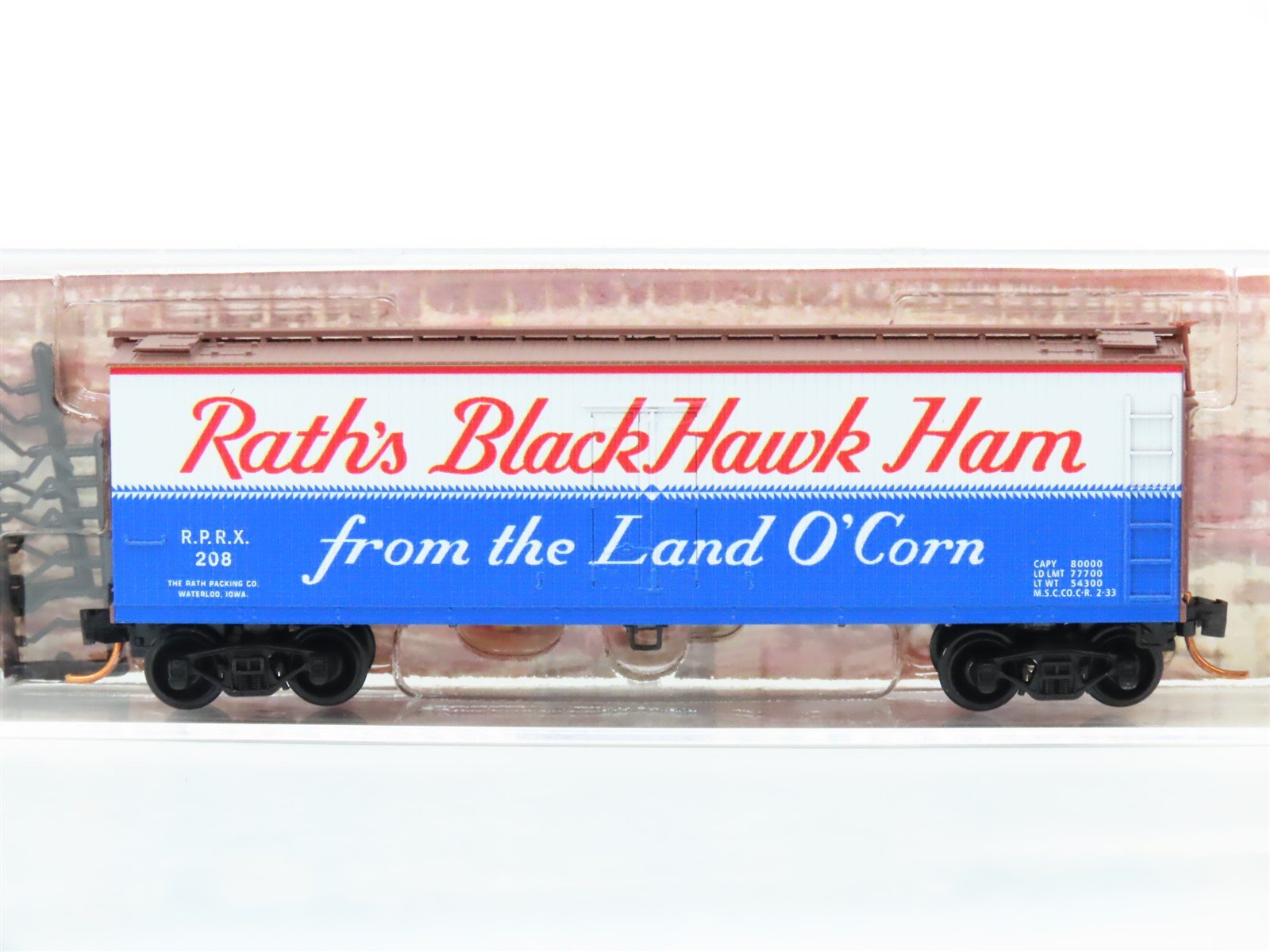N Scale Micro-Trains MTL 04900630 RPRX Rath's Blackhawk Ham 40' Wood Reefer #208