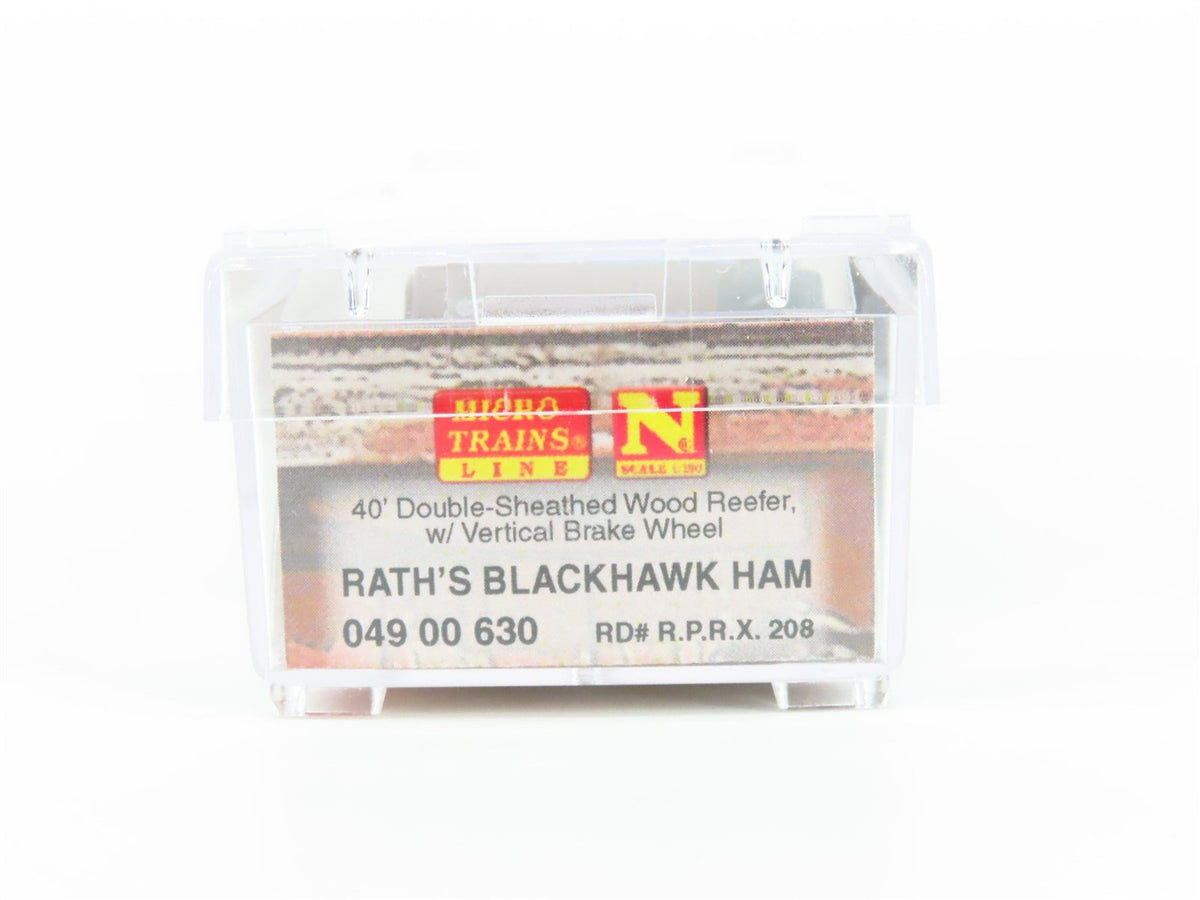 N Scale Micro-Trains MTL 04900630 RPRX Rath&#39;s Blackhawk Ham 40&#39; Wood Reefer #208