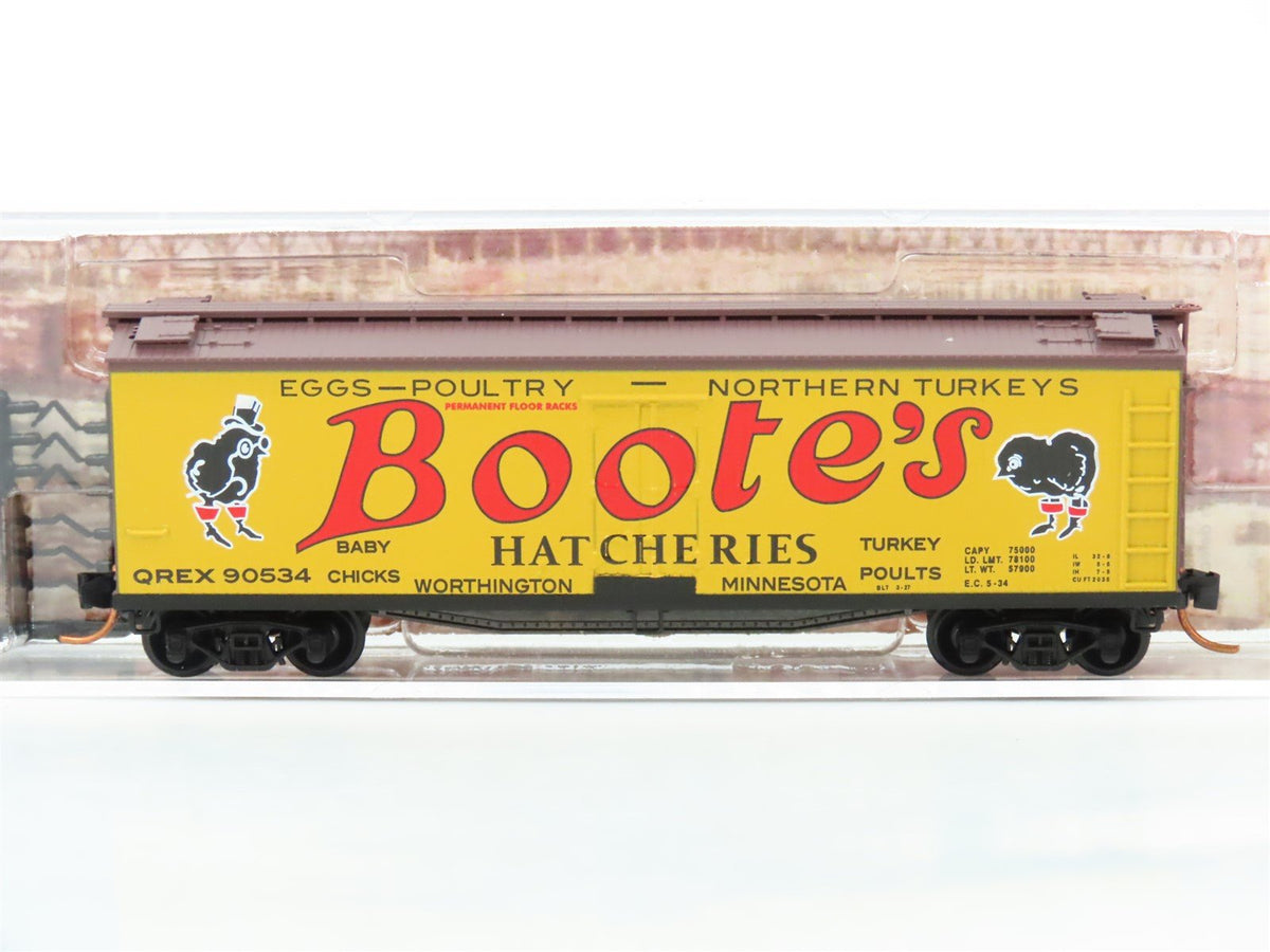 N Scale Micro-Trains MTL 04900620 QREX Boote&#39;s Hatcheries 40&#39; Wood Reefer #90534