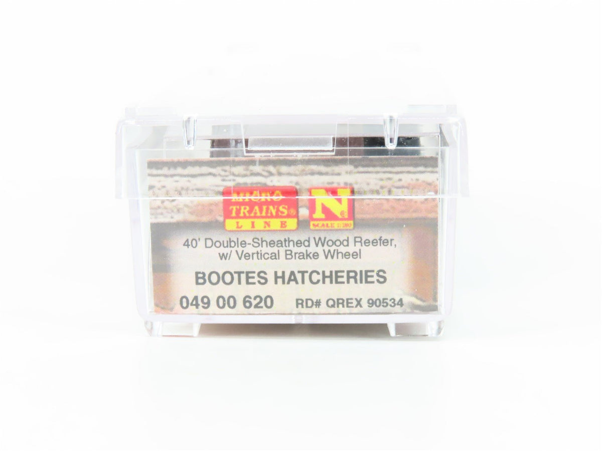 N Scale Micro-Trains MTL 04900620 QREX Boote&#39;s Hatcheries 40&#39; Wood Reefer #90534
