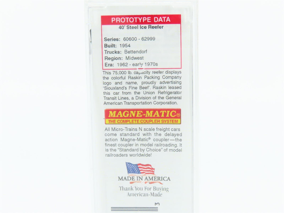 N Scale Micro-Trains MTL 05900170 URTX Raskin Packing 40&#39; Steel Reefer #60769