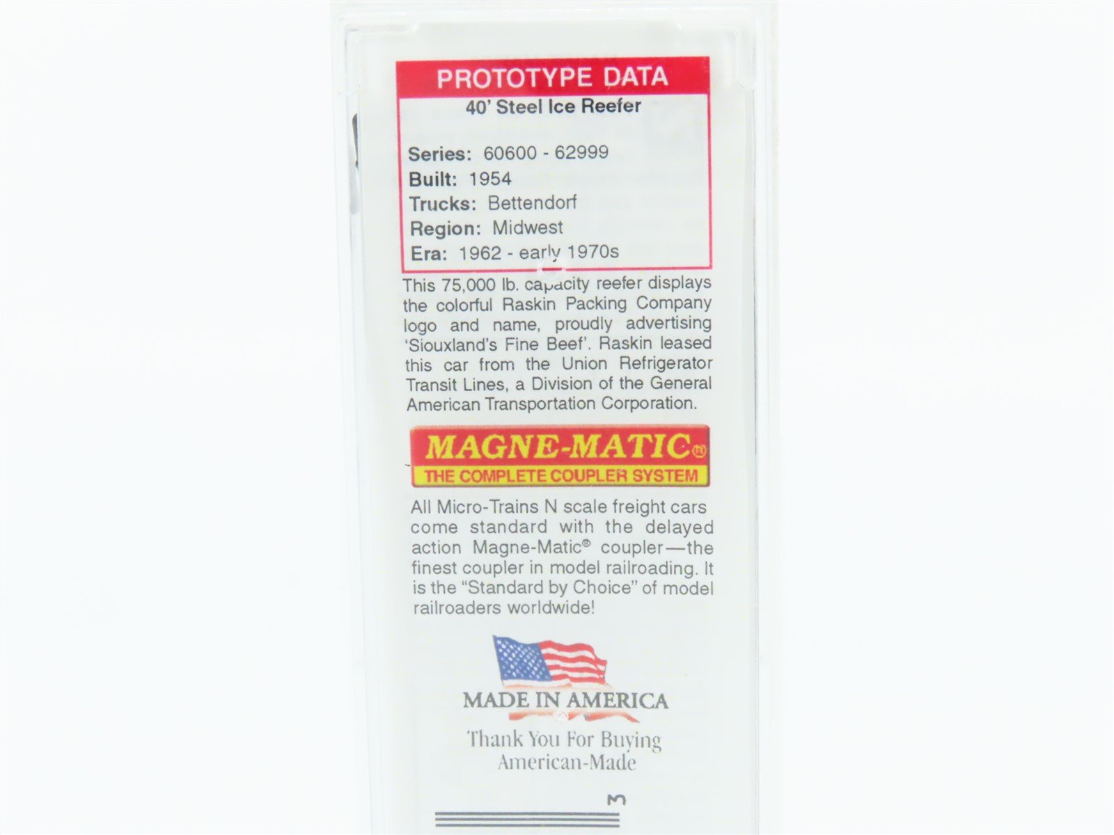 N Scale Micro-Trains MTL 05900170 URTX Raskin Packing 40' Steel Reefer #60769