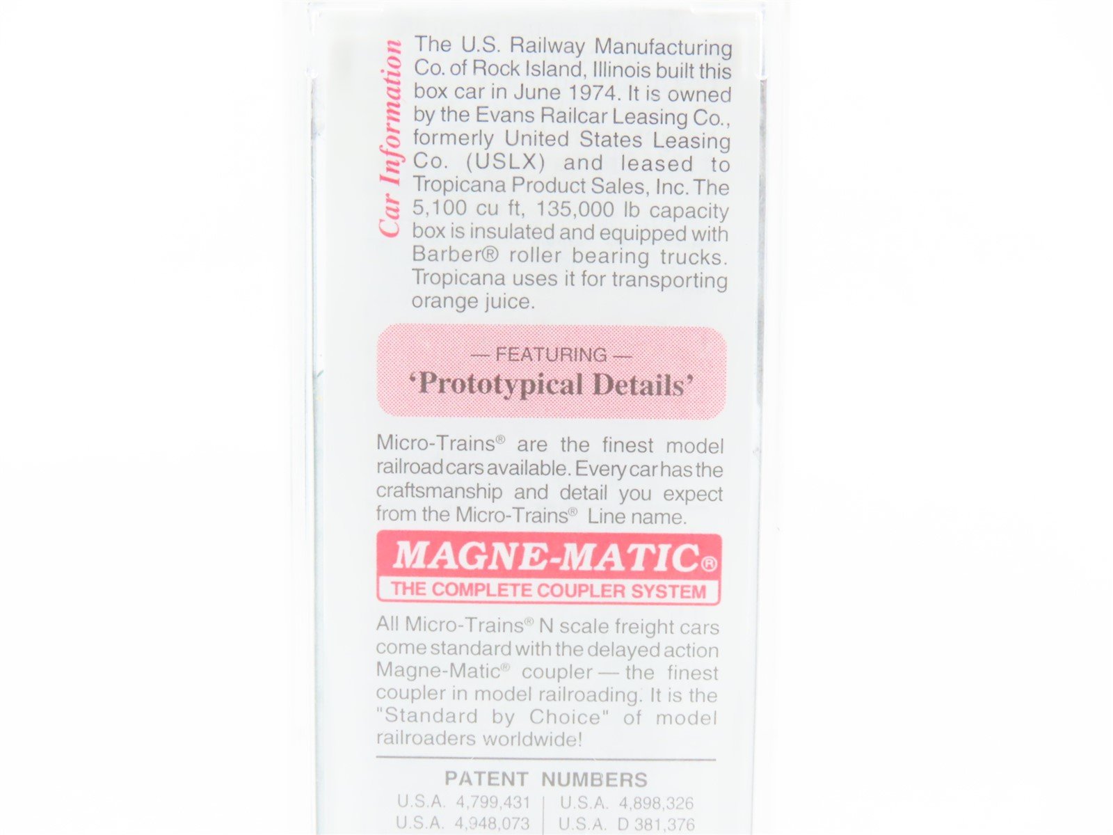 N Scale Micro-Trains MTL 75040 USLX Tropicana 50' Standard Boxcar #13085