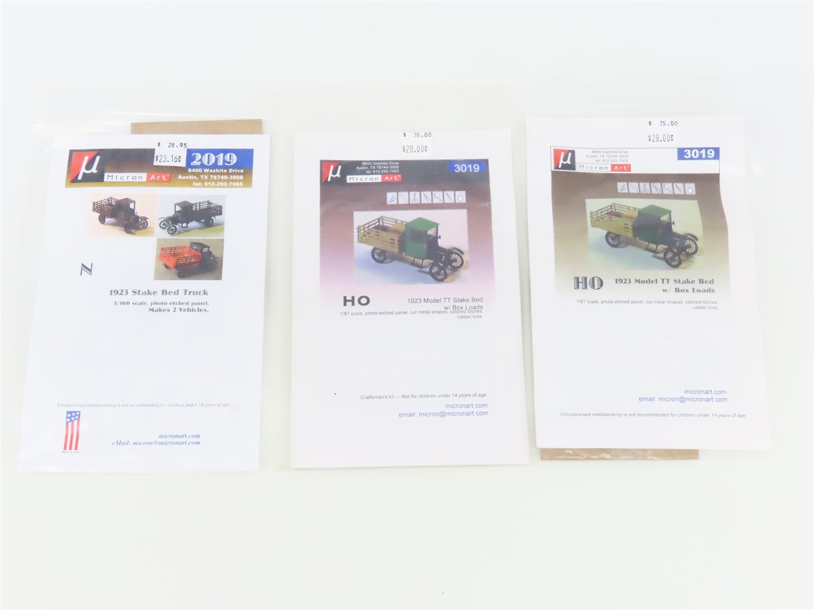 HO / N Scale Micron Art 2019 & 3019 1923 Stake Bed Truck - Brass Vehicle Kits