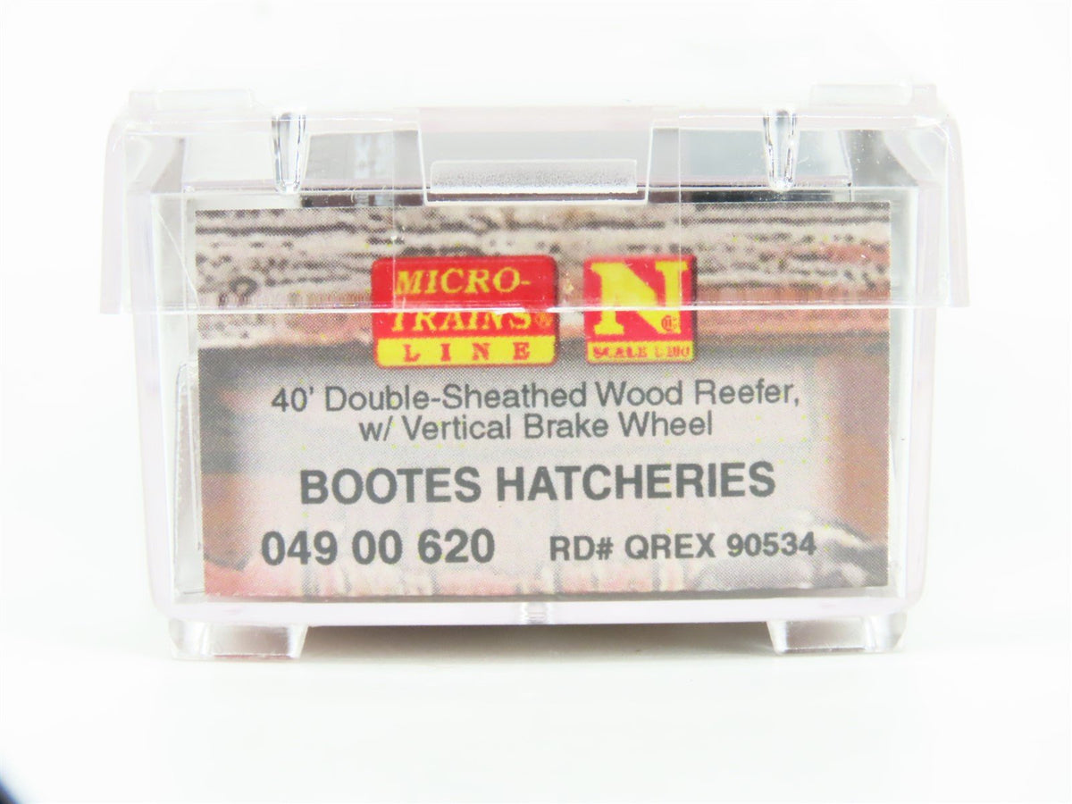N Scale Micro-Trains MTL 04900620 QREX Boote&#39;s Hatcheries 40&#39; Wood Reefer #90534