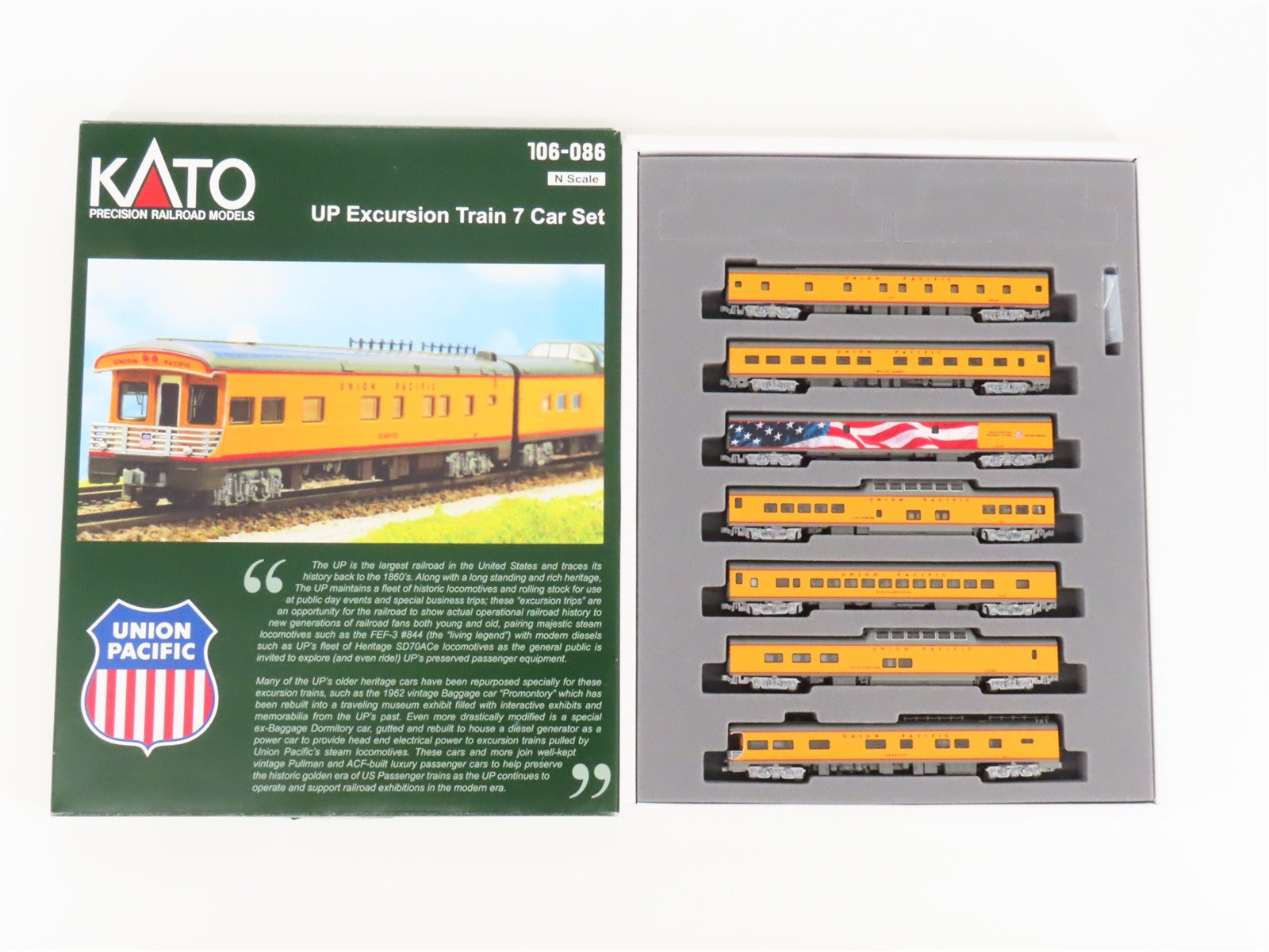 N KATO 106-086 UP Union Pacific Excursion Train Passenger 7-Car Set w/ Lighting